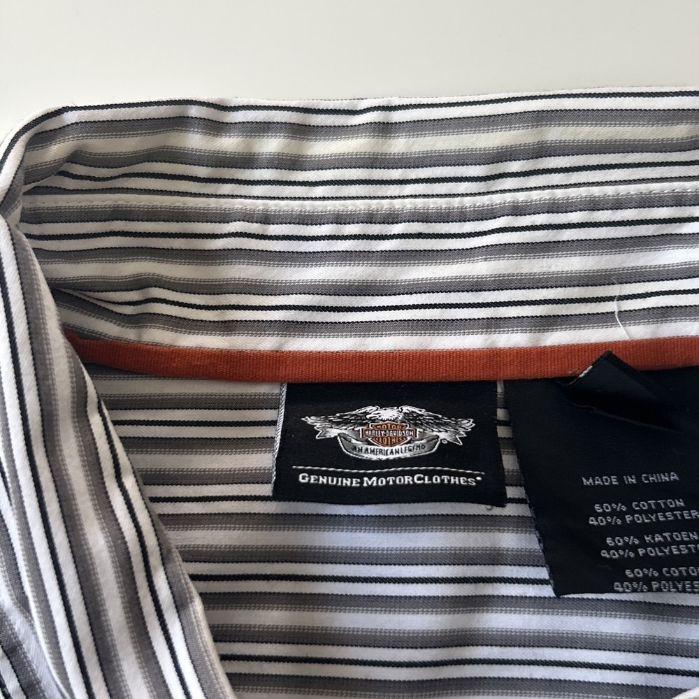 Harley Davidson Men's Black White Striped Button-Down Shirt Embroidered XL - Picture 8 of 11